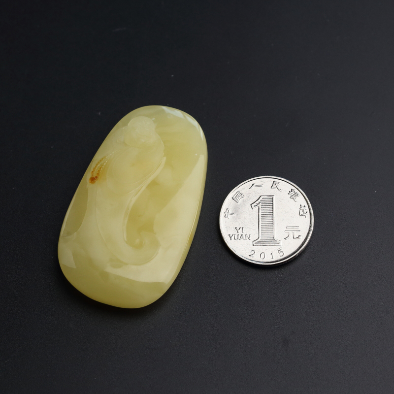 柠檬黄蜜蜡弥勒佛吊坠-红掌柜