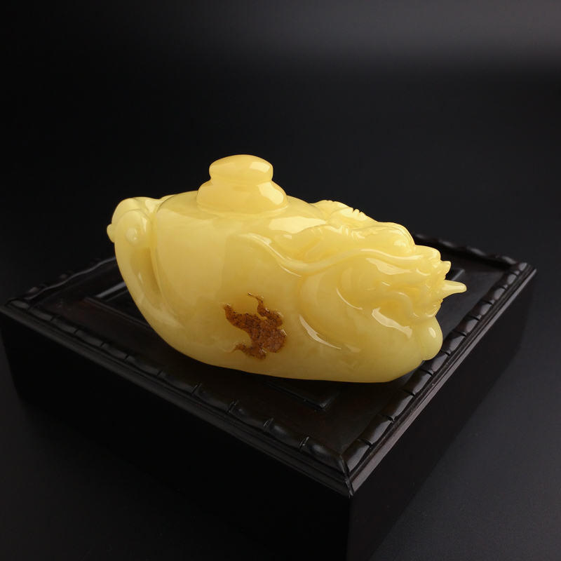 鸡油黄蜜蜡龙头壶吊坠-红掌柜