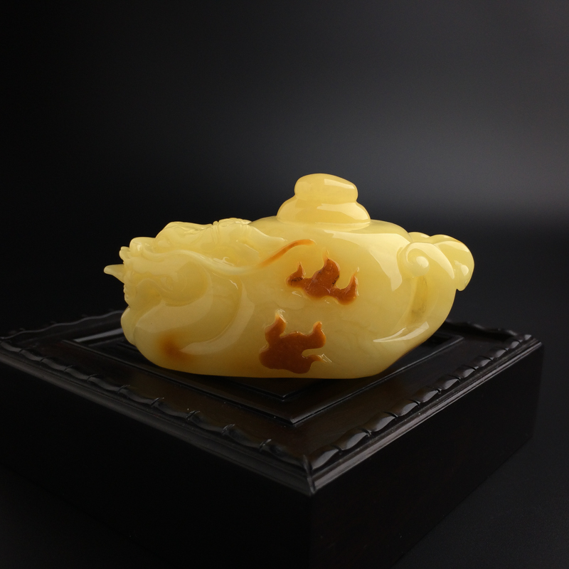 天然满蜜鸡油黄蜜蜡龙头壶吊坠-红掌柜