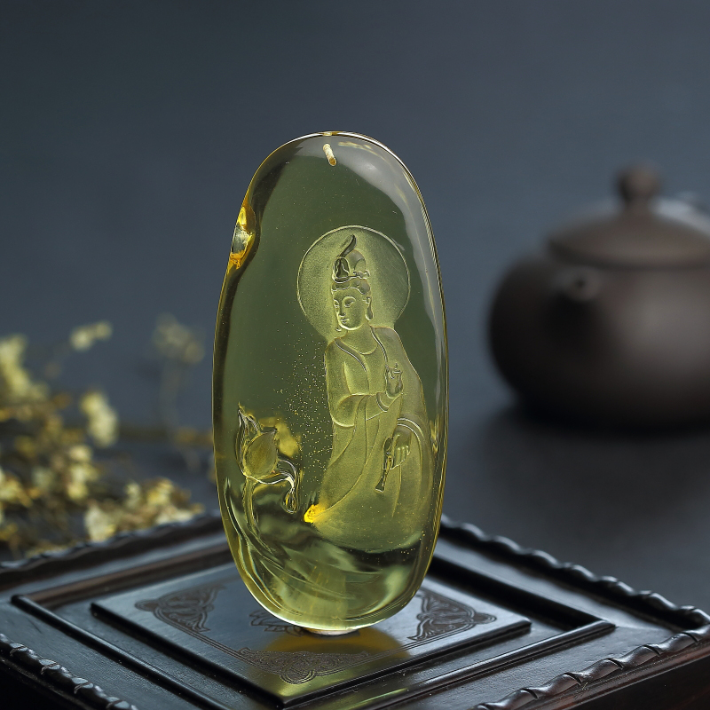 波罗的海天然满天星金珀观音吊坠-红掌柜