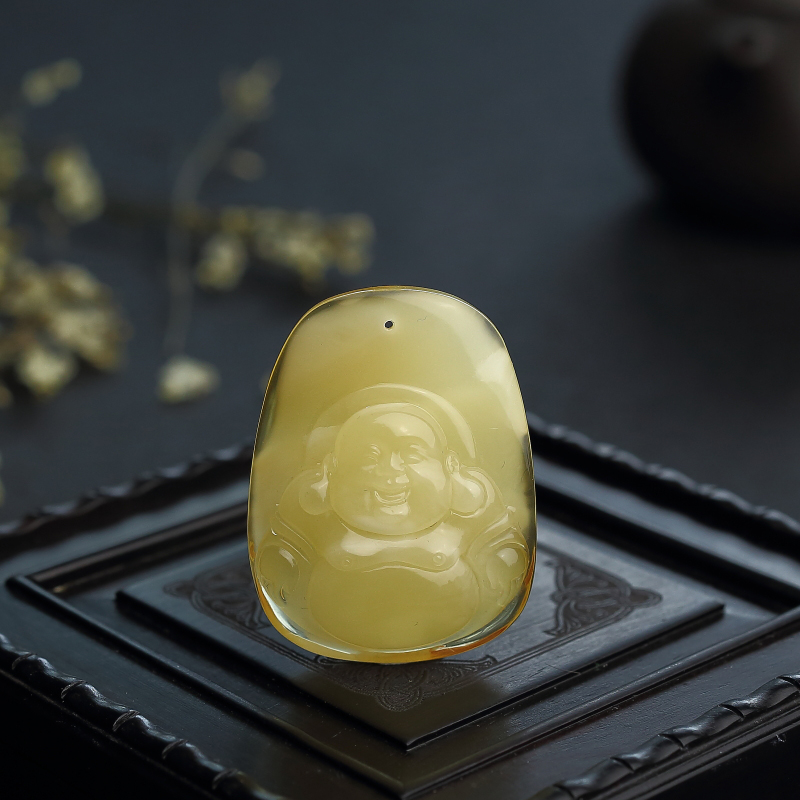 波罗的海天然金包蜜蜜蜡弥勒佛吊坠-红掌柜