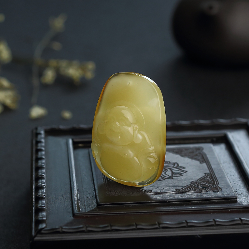 波罗的海金包蜜蜜蜡弥勒佛吊坠-红掌柜