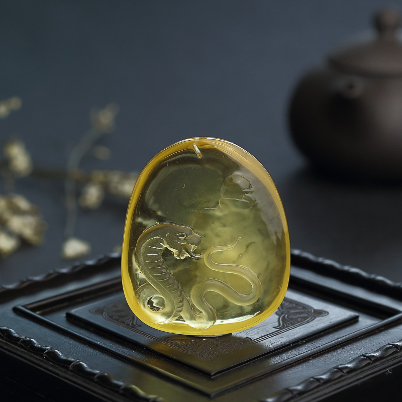 波罗的海天然金绞蜜鸡油黄蜜蜡蛇吊坠-红掌柜