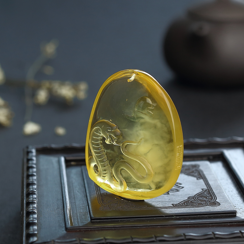 波罗的海金绞蜜鸡油黄蜜蜡蛇吊坠-红掌柜