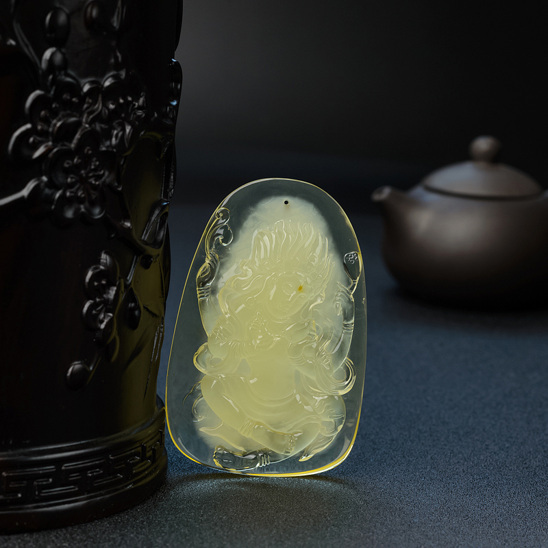 波罗的海天然金包蜜柠檬黄蜜蜡度母吊坠 - 红掌柜