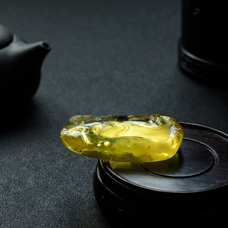 天然金包蜜鸡油黄蜜蜡悟道吊坠 - 红掌柜