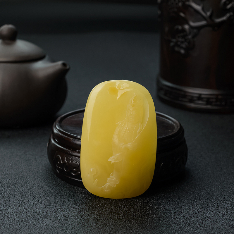 波罗的海天然满蜜鸡油黄蜜蜡观音吊坠 - 红掌柜