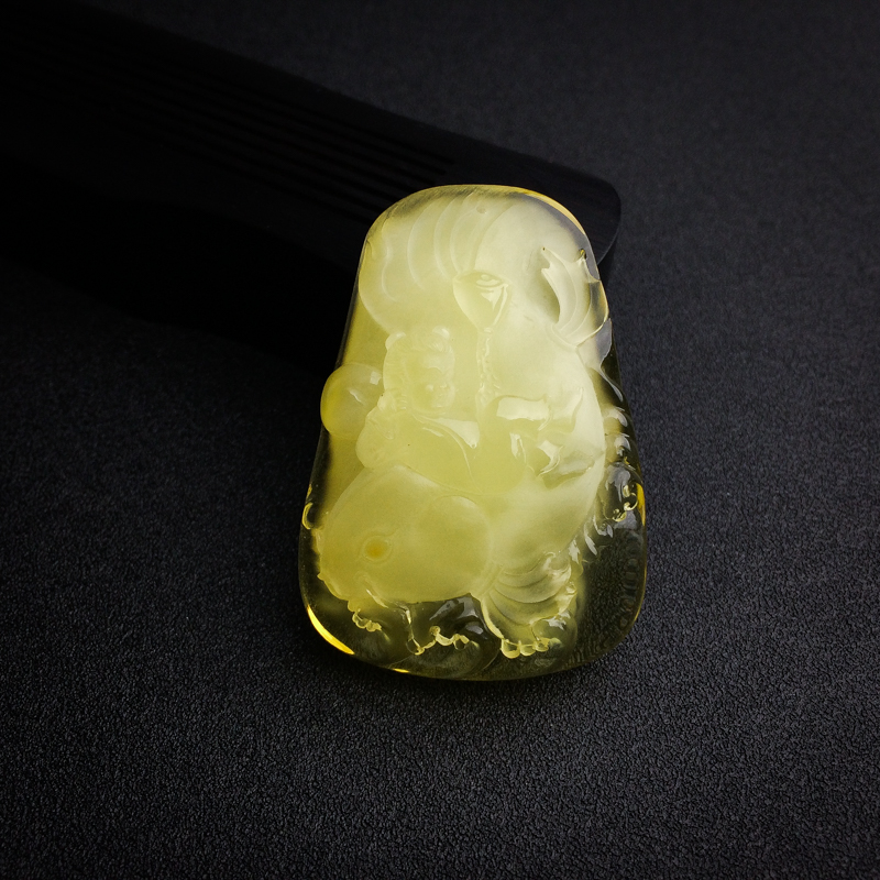 波罗的海天然金包蜜柠檬黄蜜蜡鱼吊坠 - 红掌柜