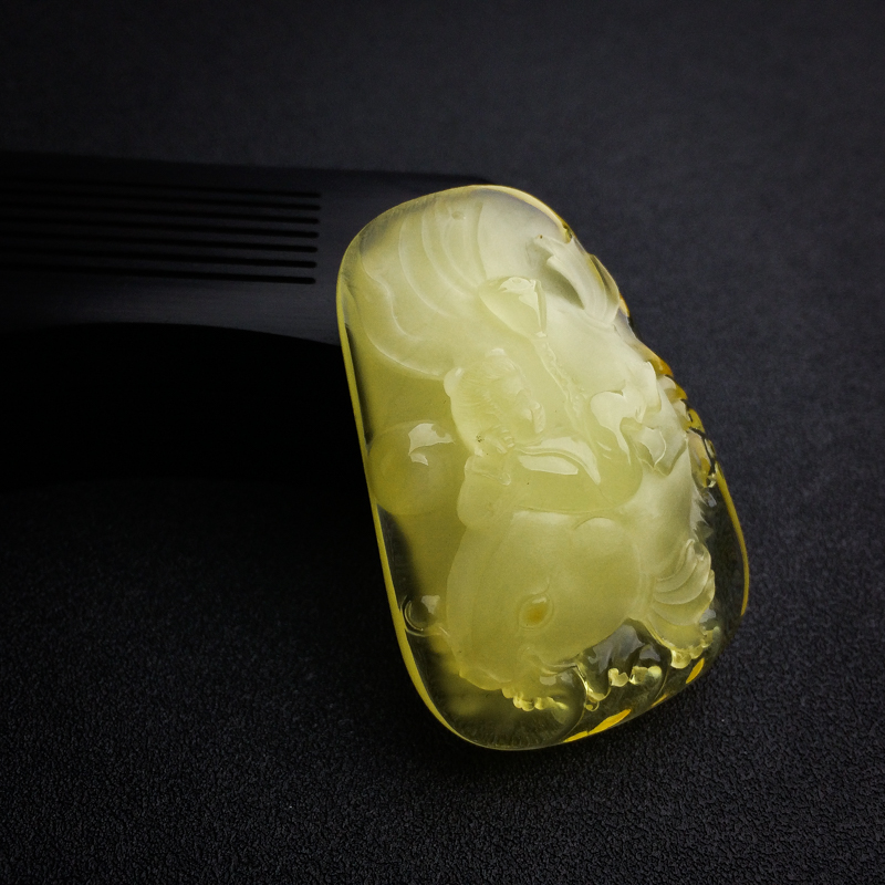 天然金包蜜柠檬黄蜜蜡鱼吊坠 - 红掌柜