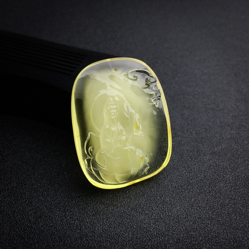 天然金包蜜柠檬黄蜜蜡观音吊坠 - 红掌柜