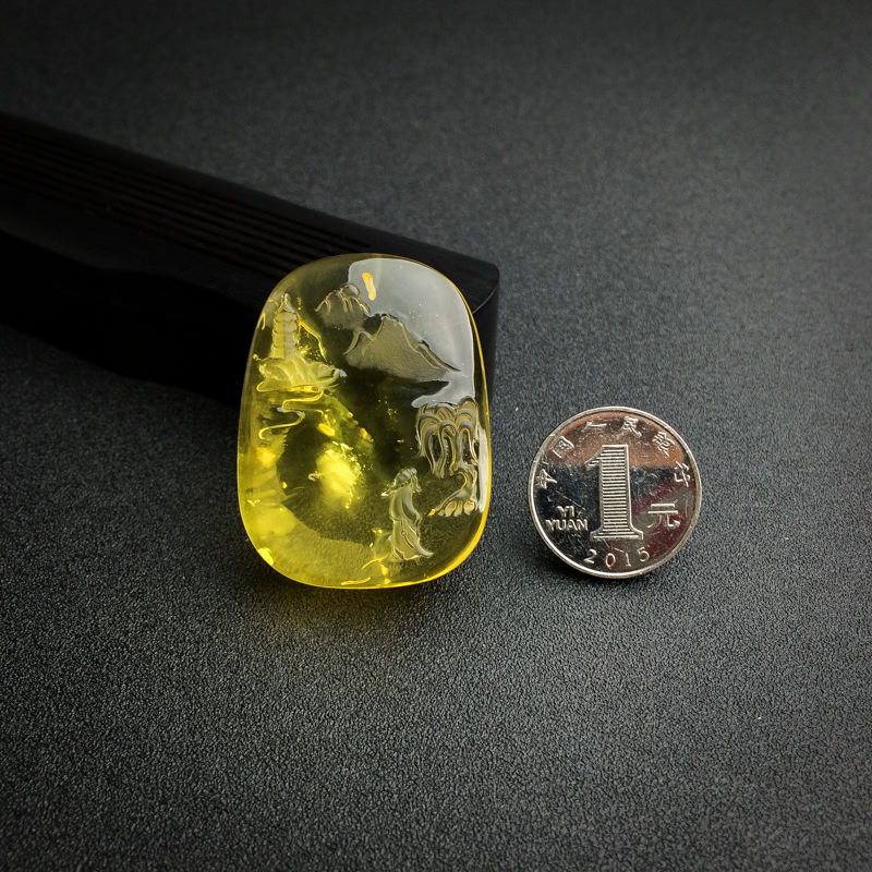 天然金包蜜蜜蜡山水吊坠 - 红掌柜