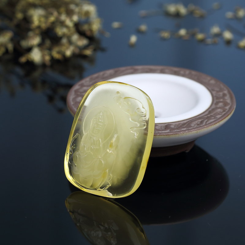 金包蜜柠檬黄蜜蜡观音吊坠 - 红掌柜