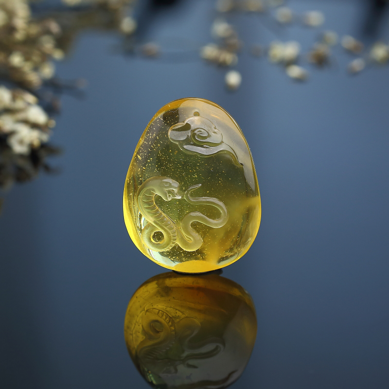 波罗的海天然金包蜜鸡油黄蜜蜡蛇吊坠 - 红掌柜
