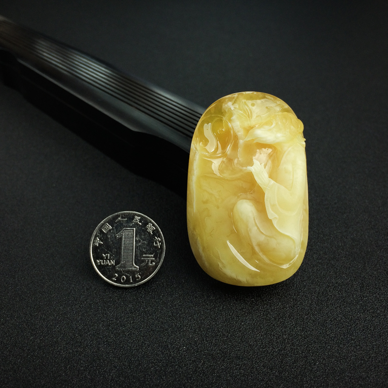 褐黄白花蜜蜜蜡老子吊坠-红掌柜