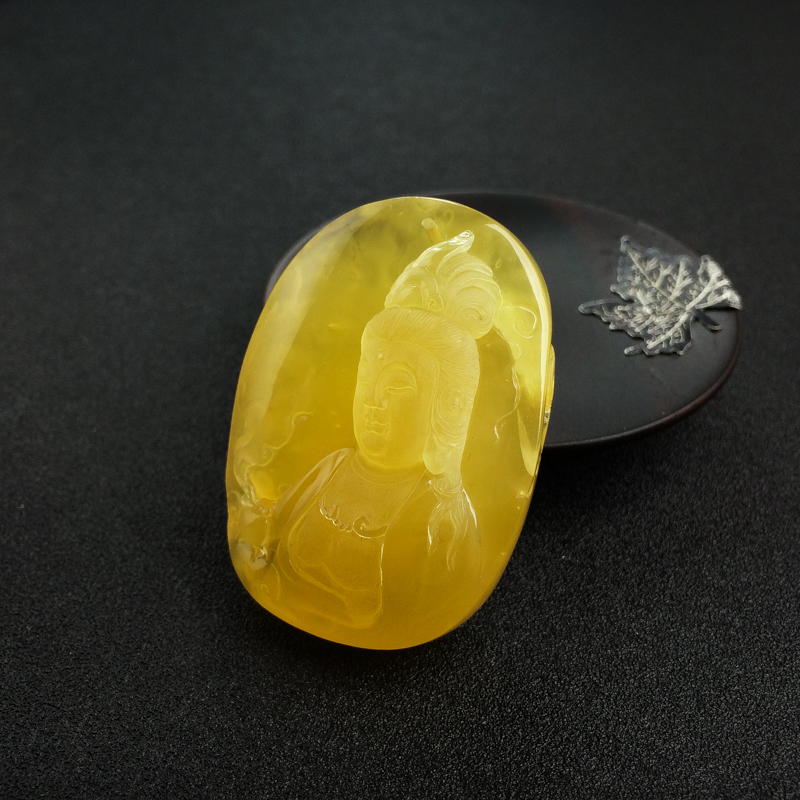 波罗的海鸡油黄蜜蜡观音吊坠-红掌柜