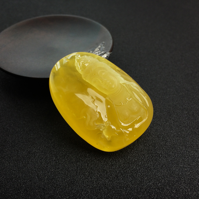 鸡油黄蜜蜡观音吊坠-红掌柜