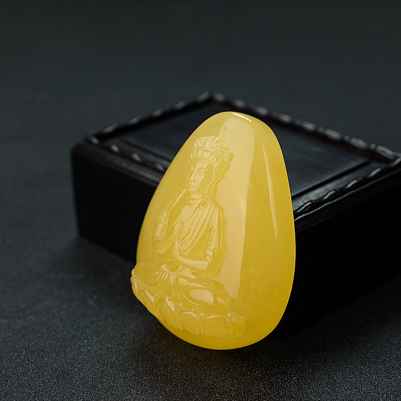 天然鸡油黄蜜蜡大日如来吊坠 - 红掌柜