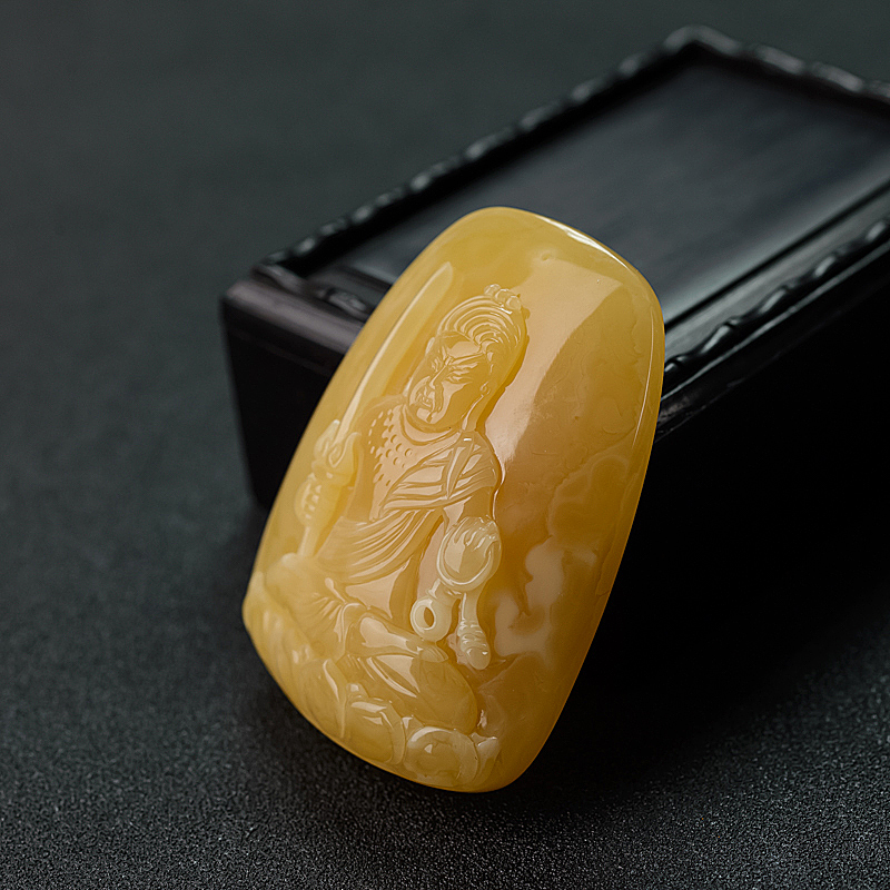 天然褐黄蜜蜡不动明王吊坠 - 红掌柜