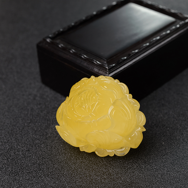 天然鸡油黄蜜蜡花开富贵吊坠-红掌柜