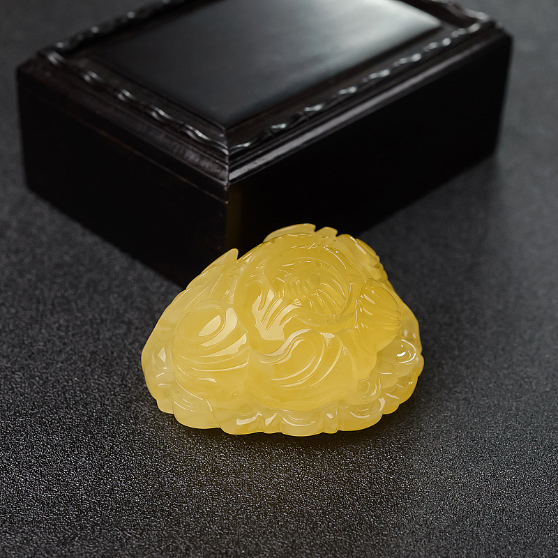 鸡油黄蜜蜡花开富贵吊坠-红掌柜