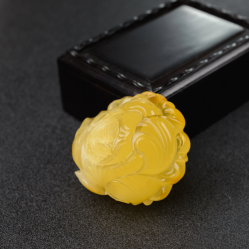 天然鸡油黄蜜蜡花开富贵吊坠-红掌柜