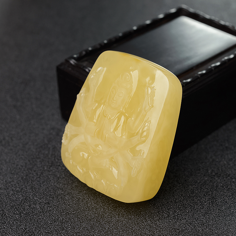 天然柠檬黄蜜蜡千手观音吊坠-红掌柜