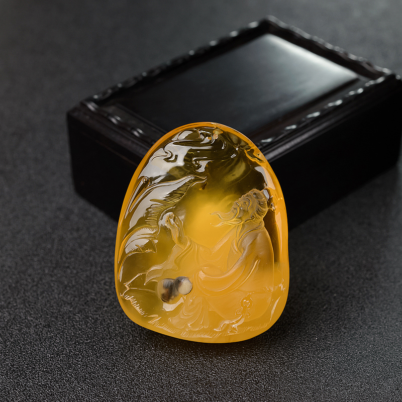 波罗的海天然鸡油黄金绞蜜蜜蜡李白吊坠-红掌柜