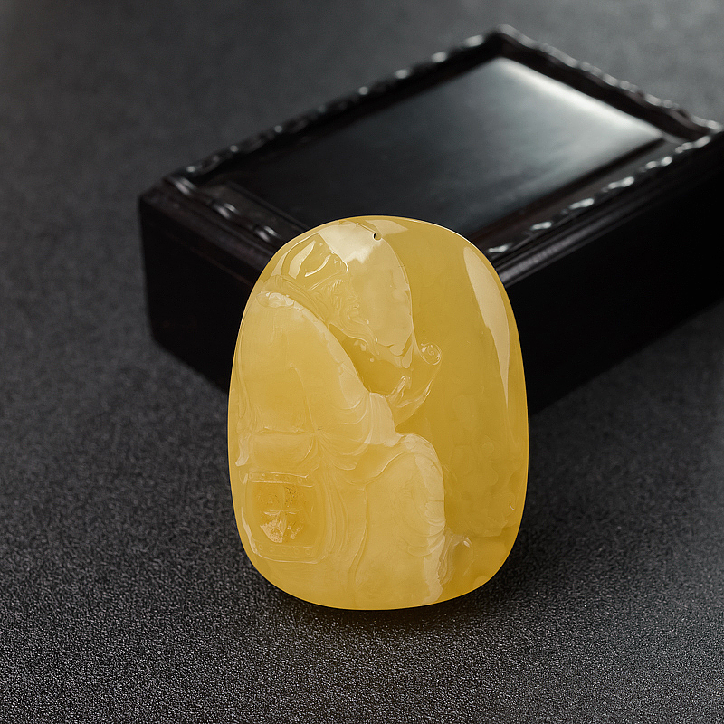 波罗的海天然带皮鸡油黄蜜蜡徐帧卿吊坠-红掌柜