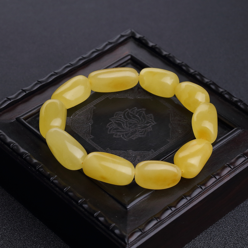 鸡油黄蜜蜡随形单圈手串-红掌柜