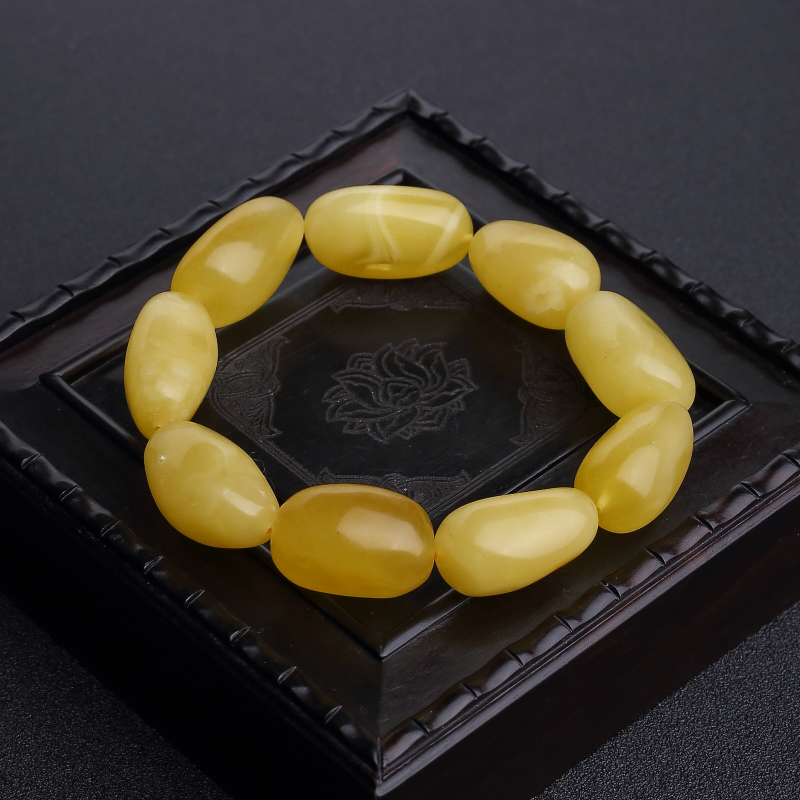 鸡油黄蜜蜡随形单圈手串-红掌柜