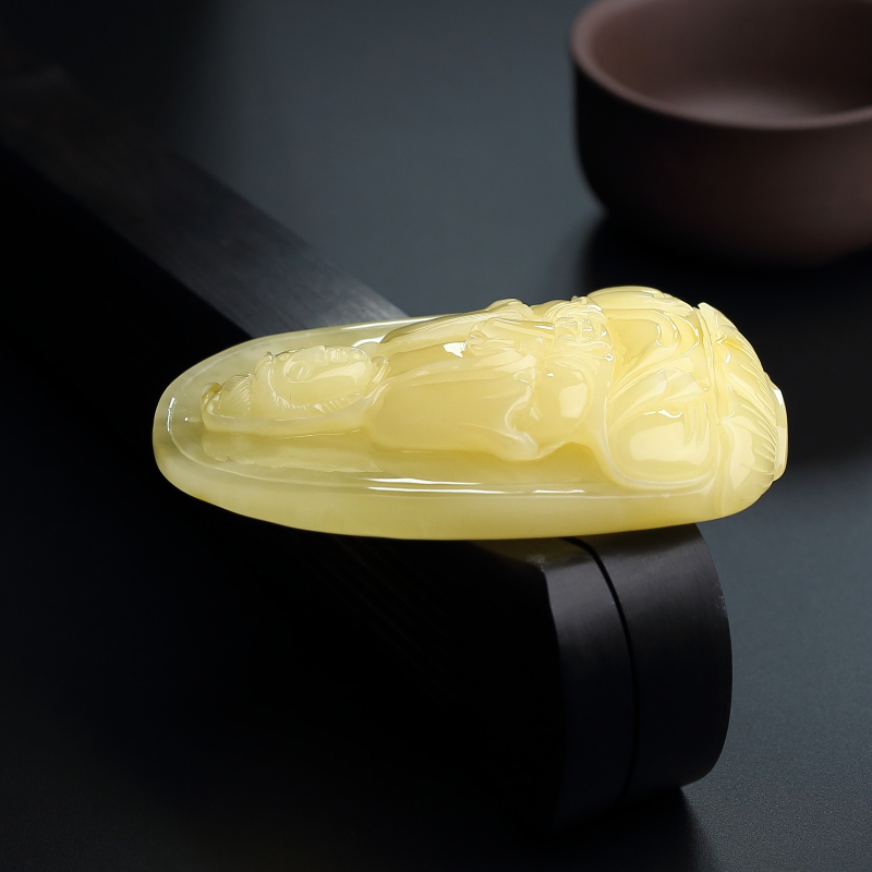 柠檬黄蜜蜡观音吊坠-红掌柜