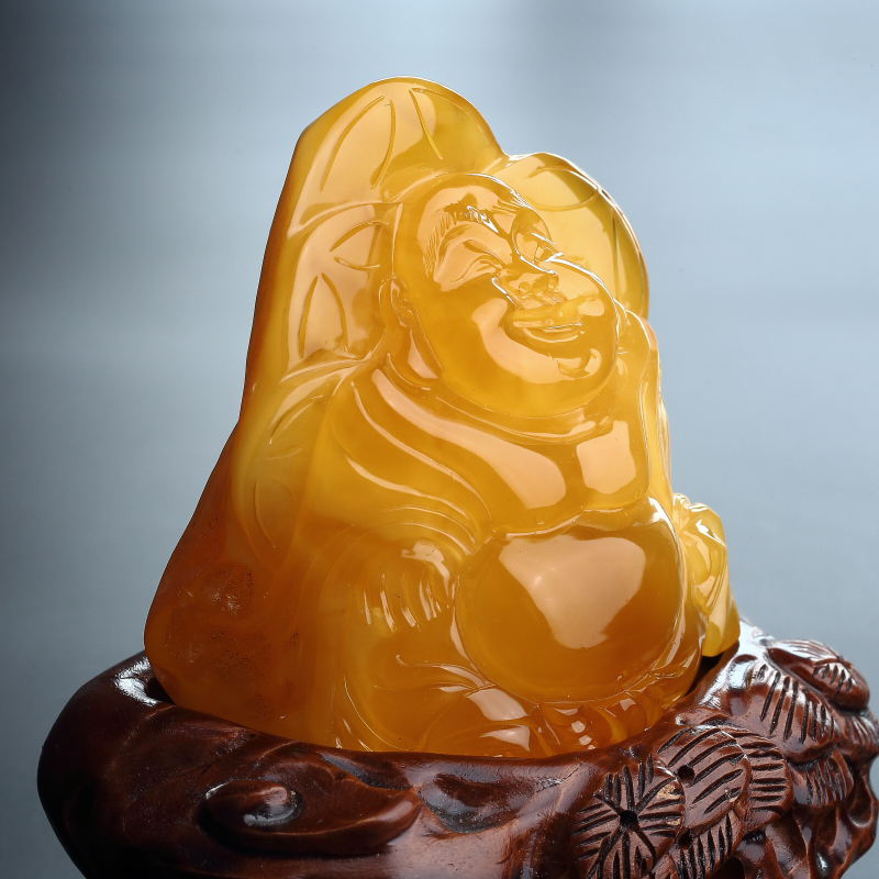 鸡油红蜜蜡弥勒佛摆件 - 红掌柜