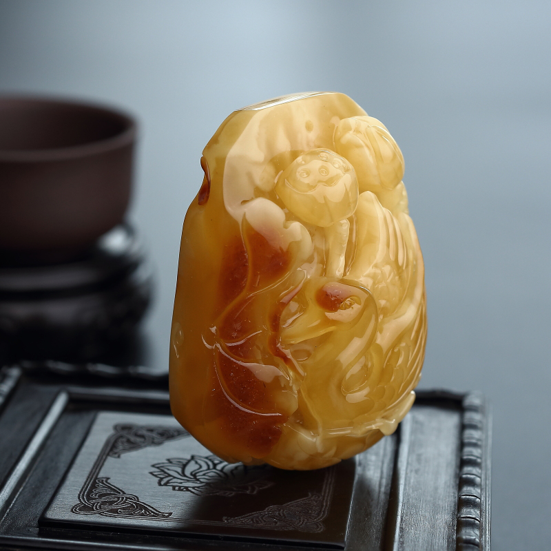 天然鸡油黄黄白蜜天鹅吊坠 - 红掌柜