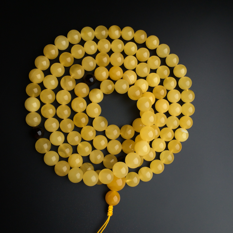 天然鸡油黄蜜蜡佛珠-红掌柜