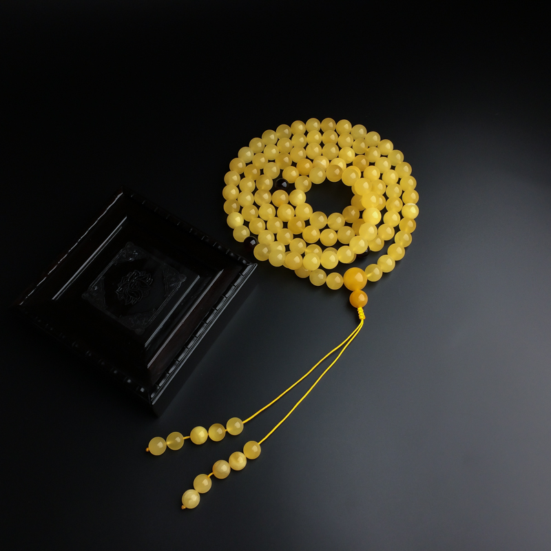 11.5mm天然鸡油黄蜜蜡佛珠-红掌柜