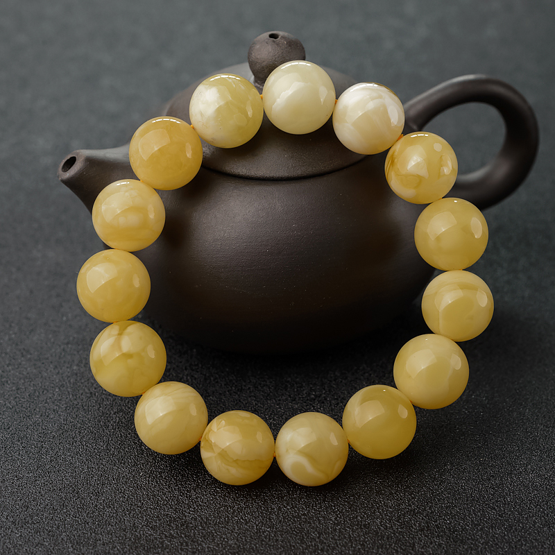 15mm波罗的海天然白花蜜蜜蜡手串-红掌柜