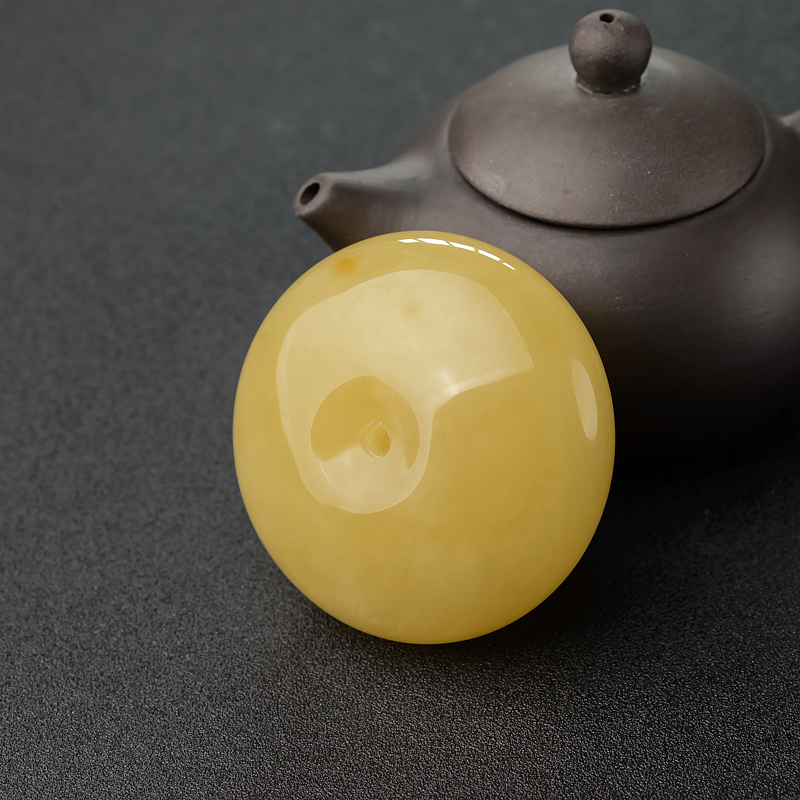 天然鸡油黄蜜蜡平安扣吊坠-红掌柜