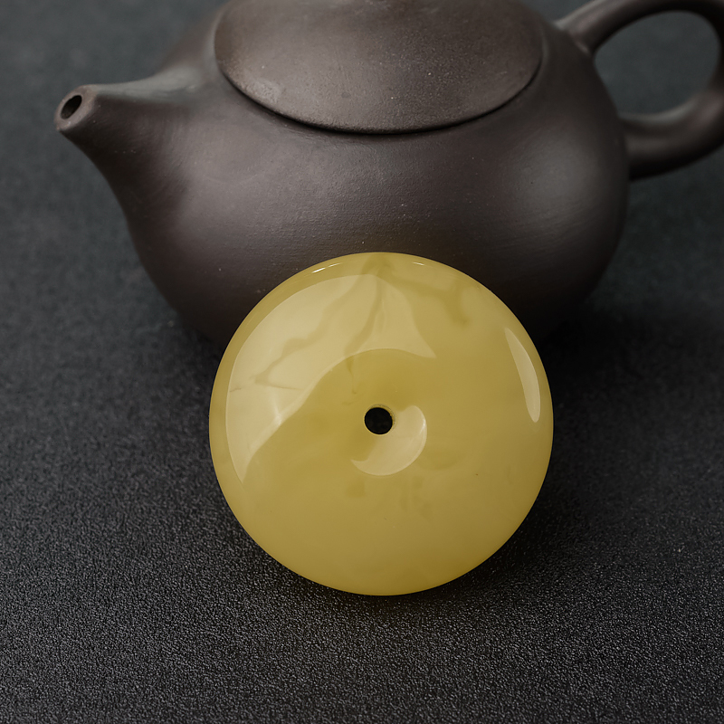 波罗的海天然鸡油黄蜜蜡平安扣吊坠-红掌柜