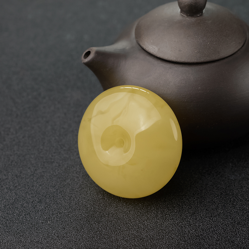 天然鸡油黄蜜蜡平安扣吊坠-红掌柜