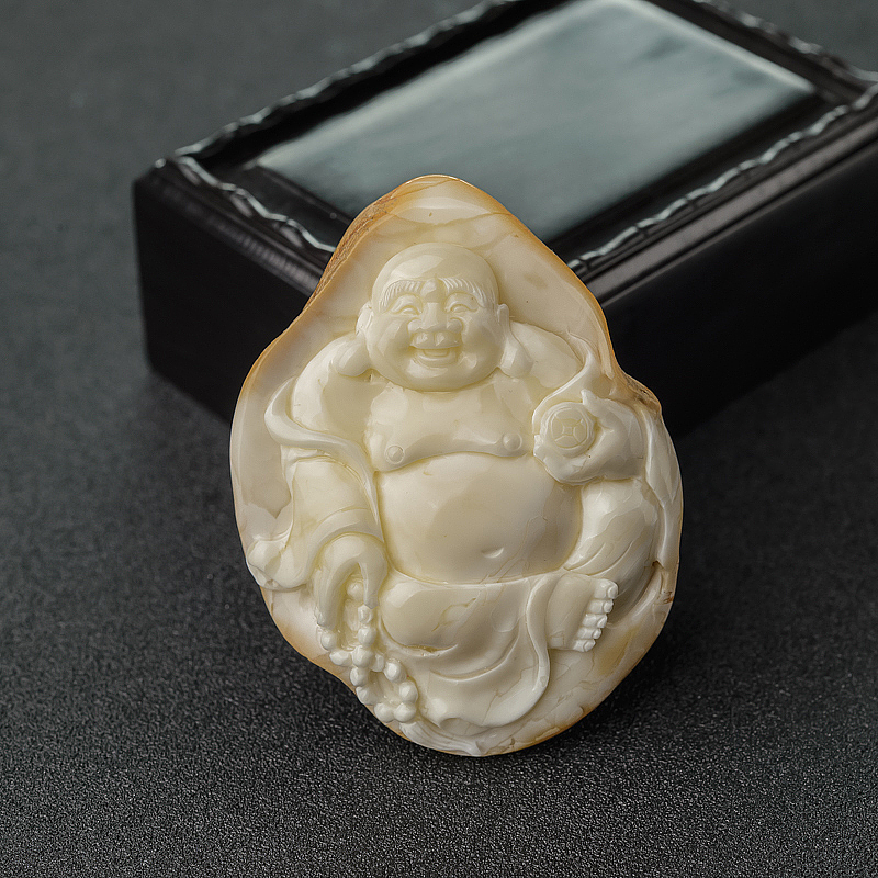 带皮象牙白白蜜弥勒佛吊坠-红掌柜