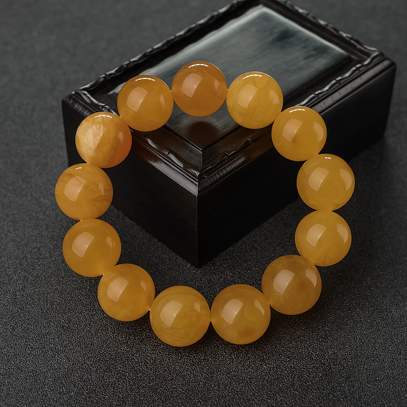 16.5mm鸡油黄蜜蜡单圈手串-红掌柜