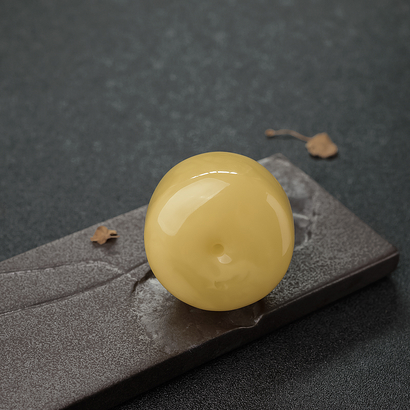 鸡油黄蜜蜡鼓珠-红掌柜