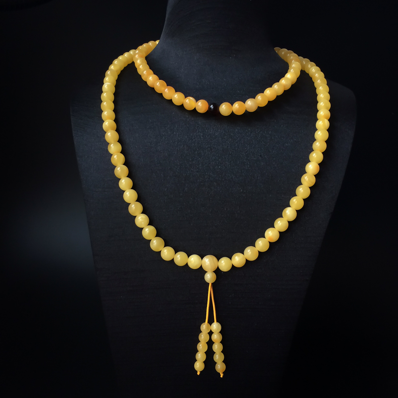 8mm鸡油黄蜜蜡佛珠-红掌柜