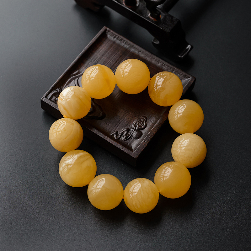 21.5mm鸡油黄蜜蜡手串-红掌柜
