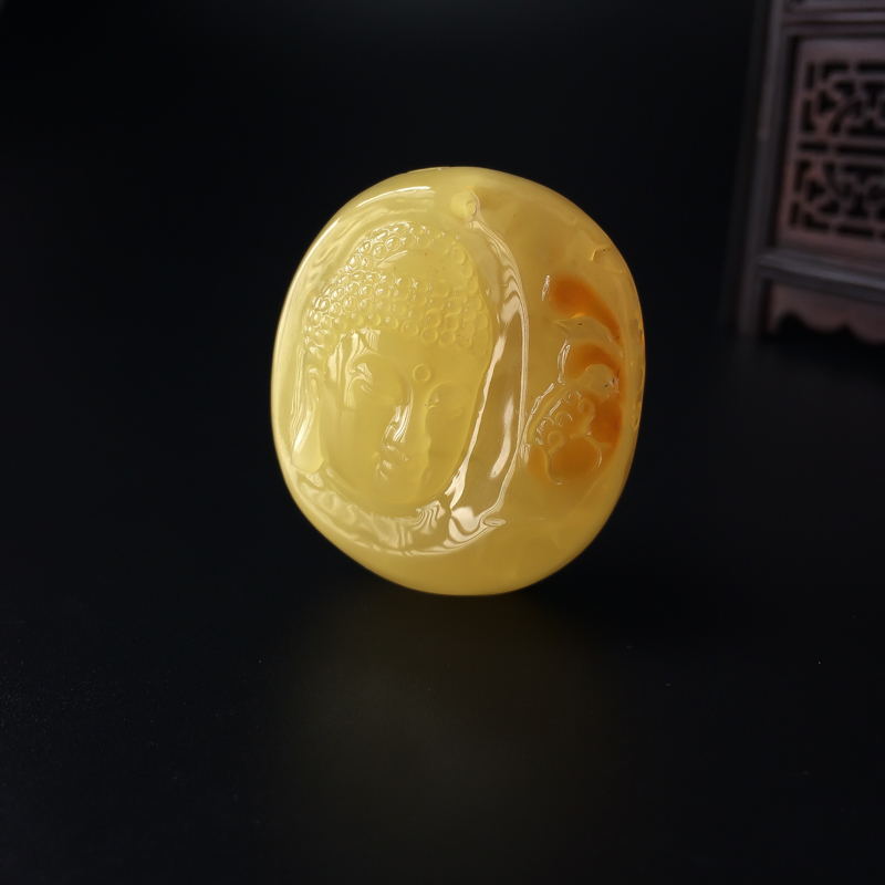 天然满蜜鸡油黄蜜蜡佛吊坠-红掌柜