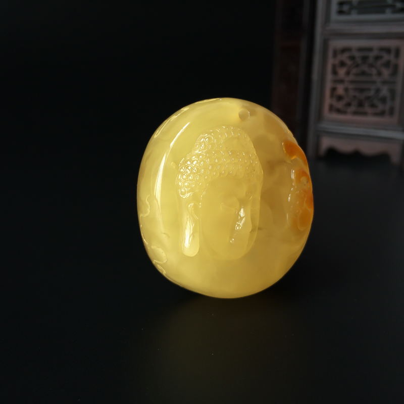 波罗的海满蜜鸡油黄蜜蜡佛吊坠-红掌柜