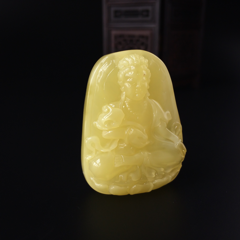 柠檬黄蜜蜡观音吊坠-红掌柜