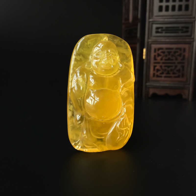 鸡油黄金绞蜜弥勒佛吊坠-红掌柜