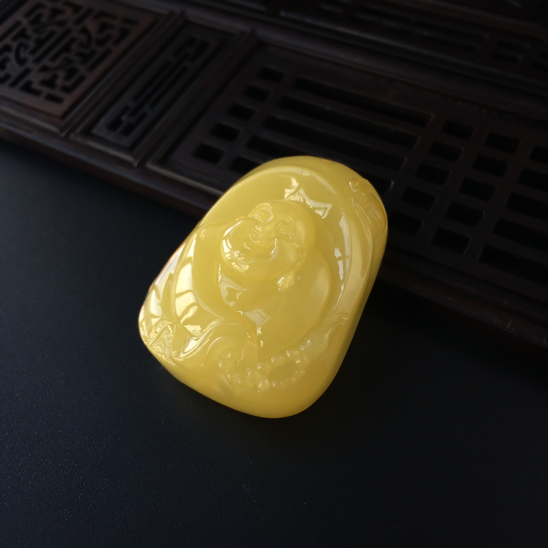 柠檬黄蜜蜡弥勒佛-红掌柜