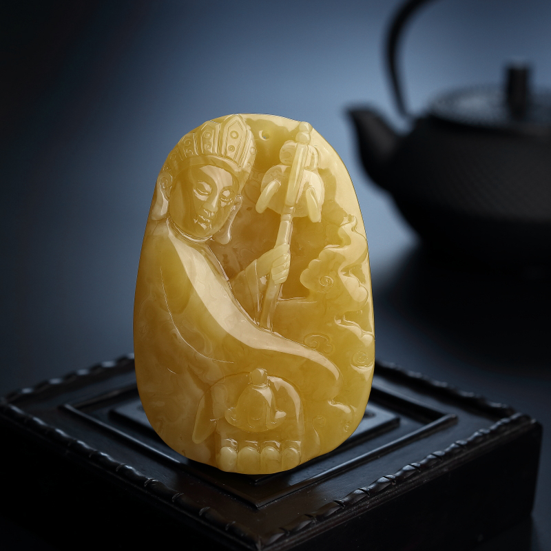 满蜜糖色蜜蜡地藏菩萨吊坠-红掌柜